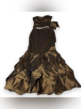 stunning vintage cache brown shimmery ruffle maxi skirt and top set